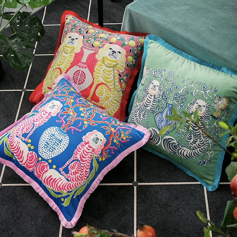 Premium Retro Animal Velvet Cushion Covers with Tassles - Limited edition