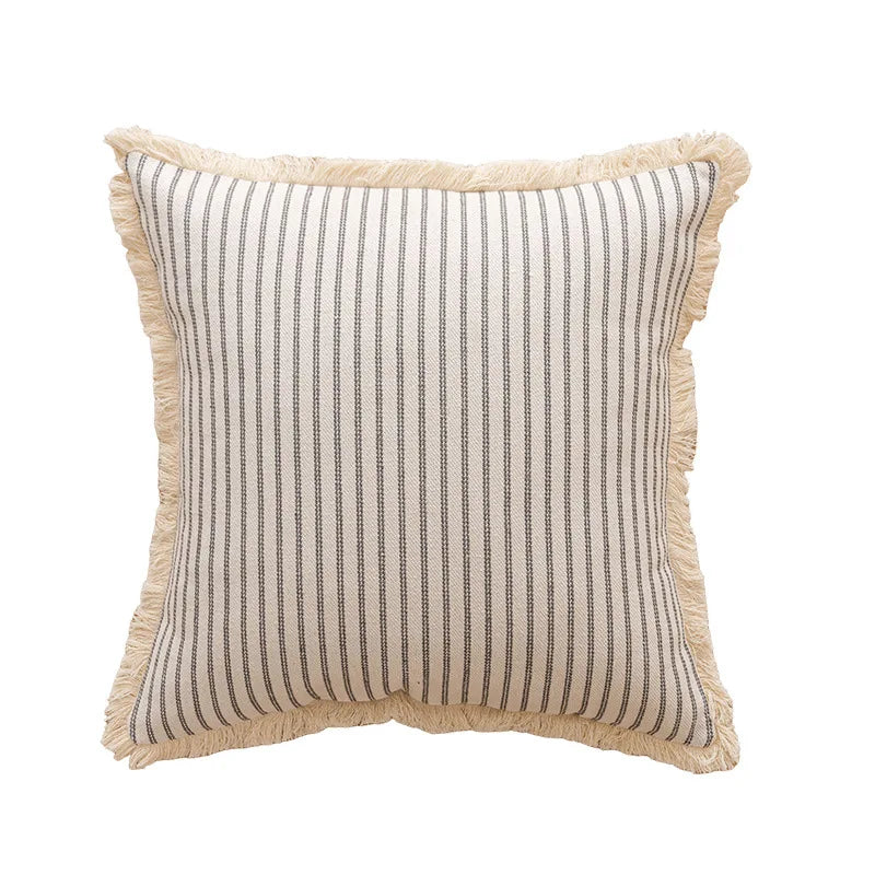 Nordic Vintage Striped Jacquard Tassel Cushion Covers
