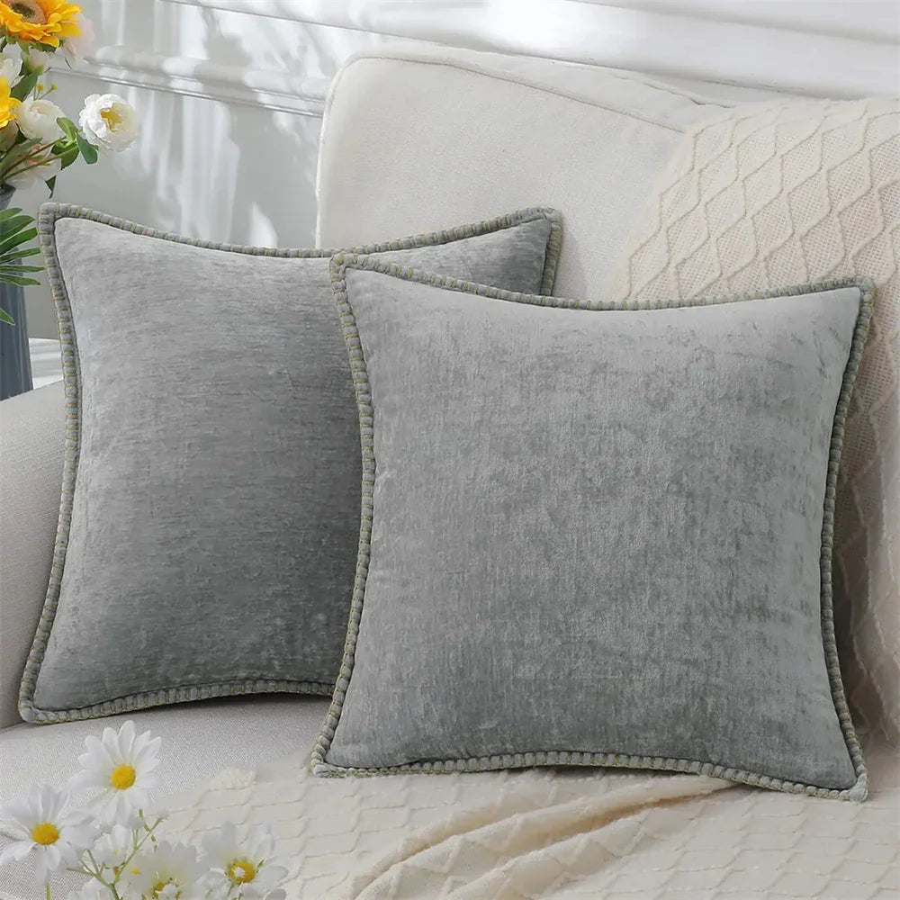 Grey Vintage Style Chenille Velvet Luxury Cushion Covers
