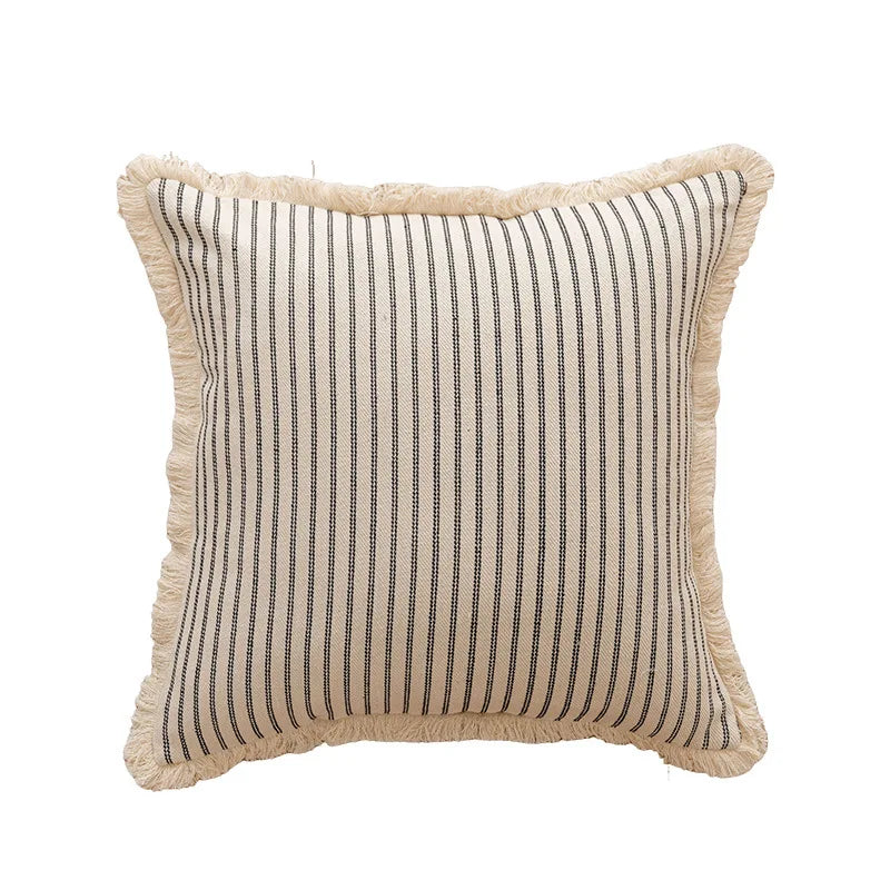 Nordic Vintage Striped Jacquard Tassel Cushion Covers