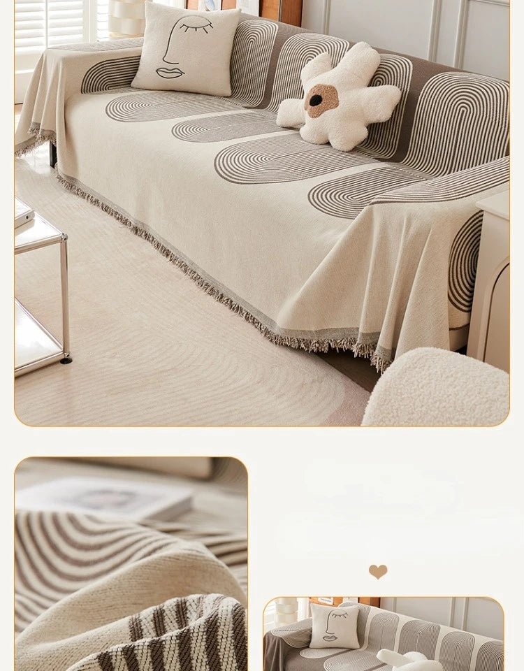 Nordic Geometric Striped Sofa Throws With Tassels