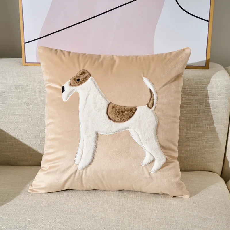 Beige Dog Cushion Covers on Velvet Material - 18in x 18in (45cm x 45cm)