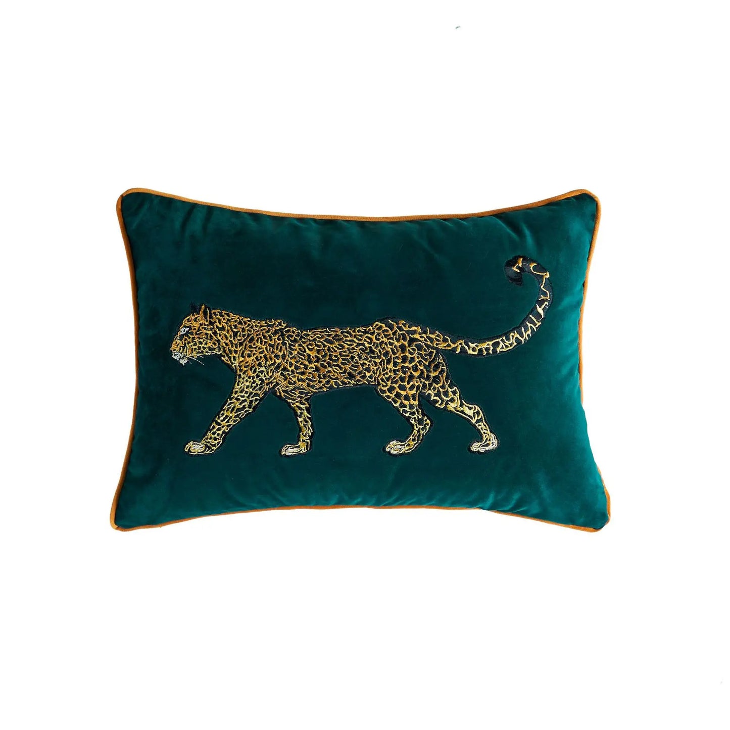Stylish Leopard Embroidered Velvet Cushion Covers With Piping