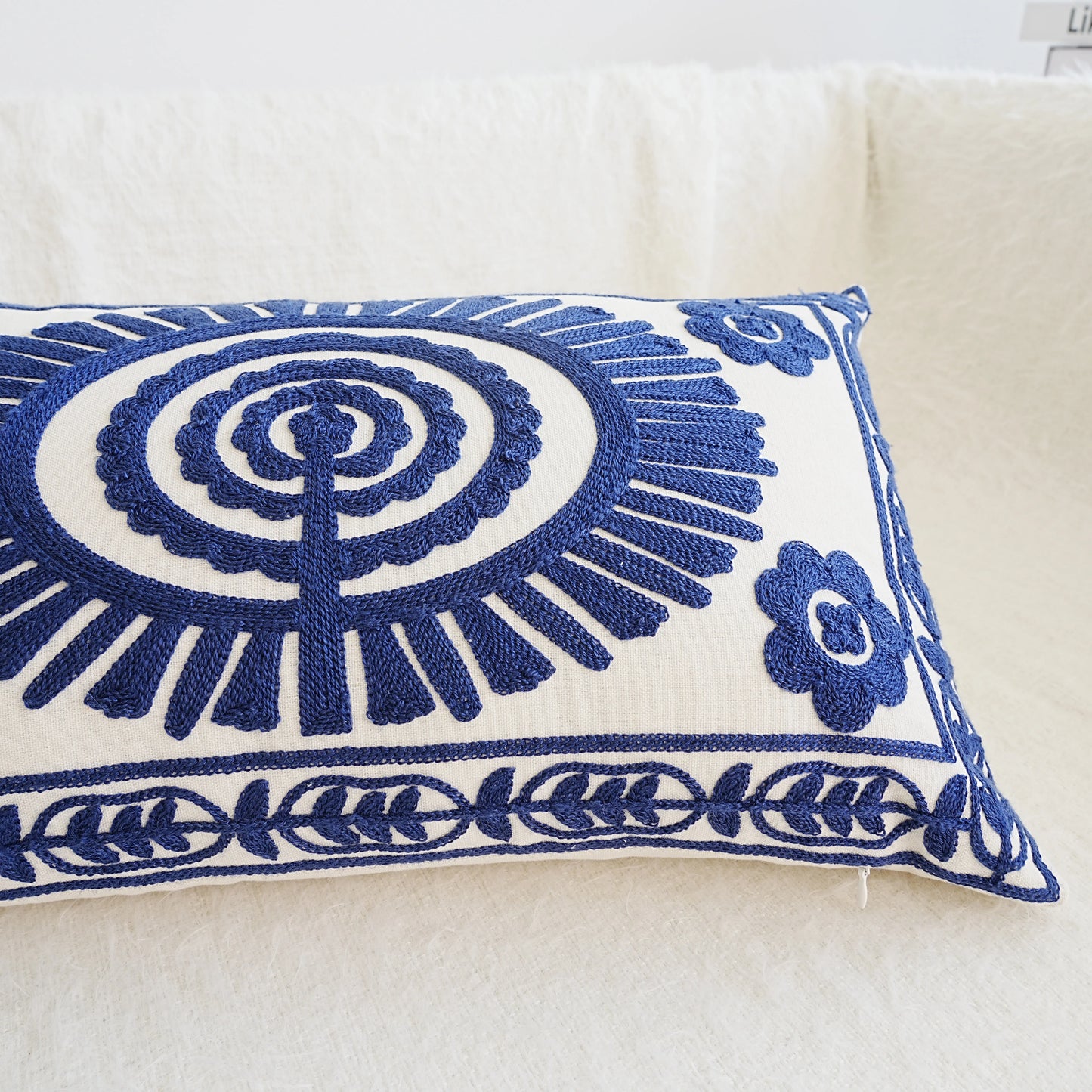 Cream & Navy Geometric Circle Embroidered Cushion Covers - 3 Sizes