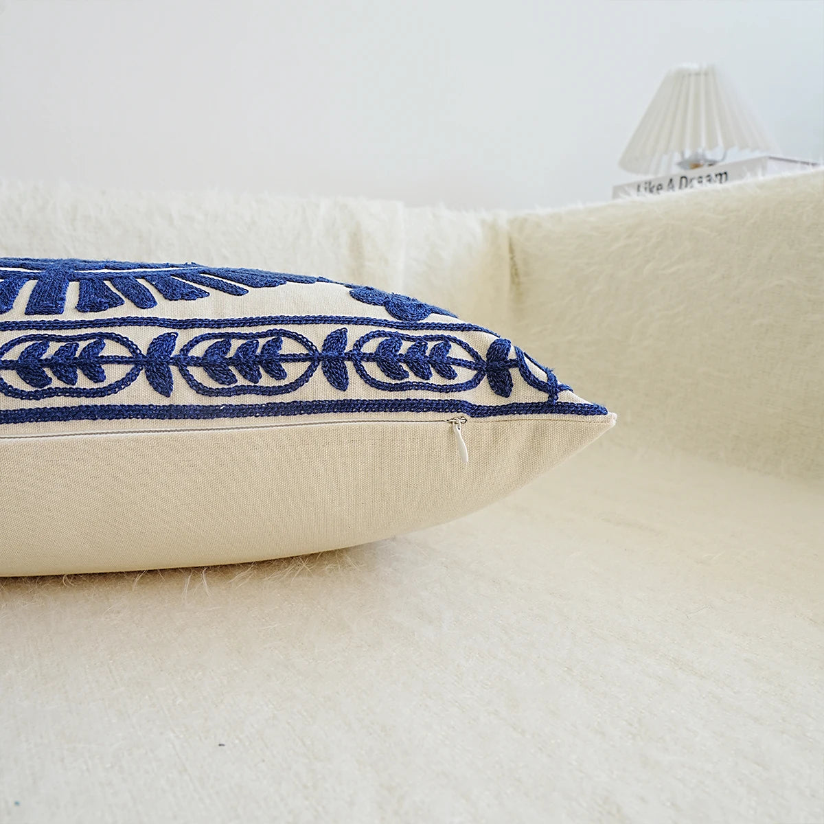 Cream & Navy Geometric Circle Embroidered Cushion Covers - 3 Sizes