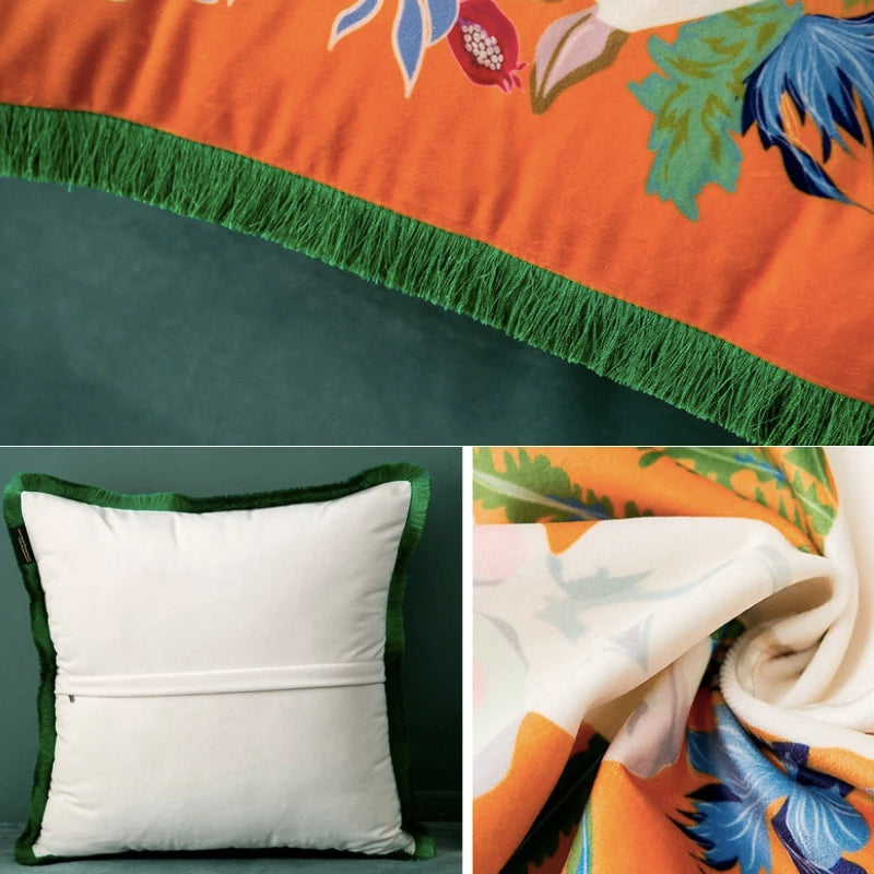 Premium Retro Animal Velvet Cushion Covers with Tassles  Striped  dogs