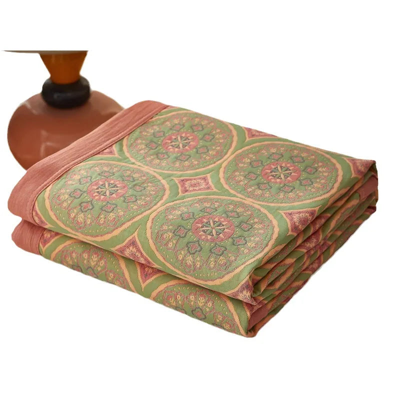 Stylish Geometric Mandala Bedspread in Green, Pink & Yellow - King- & Queensize
