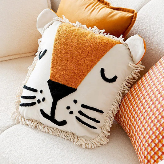 Lion Cushion Covers With Ears and Fringes - 18in x 18in (45cm x 45cm)
