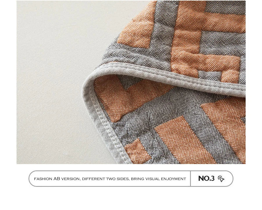 Cotton Bedspreads with Grey & Orange Geometric Maze Pattern