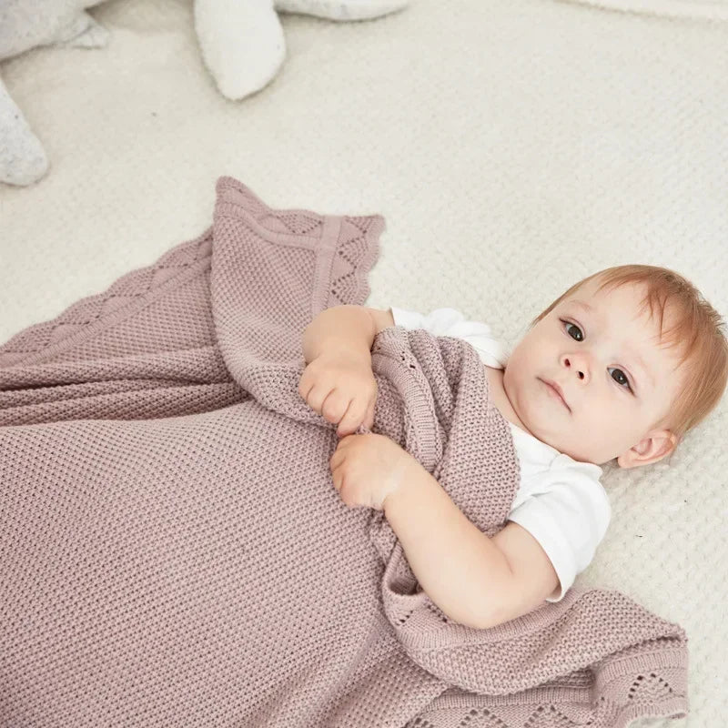 Mauve Personalized Cotton Wool Blankets With Baby Name - Ruffle Edge Knit Blanket