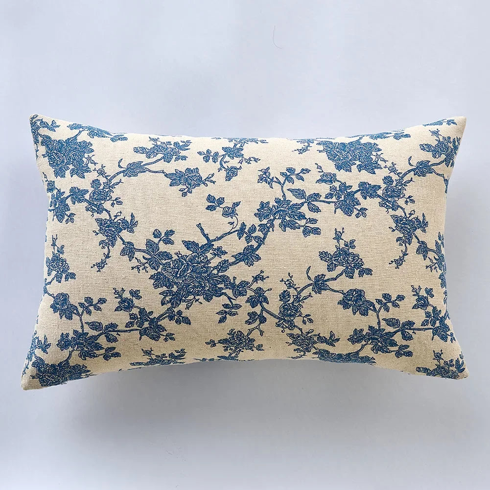 Chinoiserie Print on Off-White and Blue Floral Cushion Cover - Different Sizes