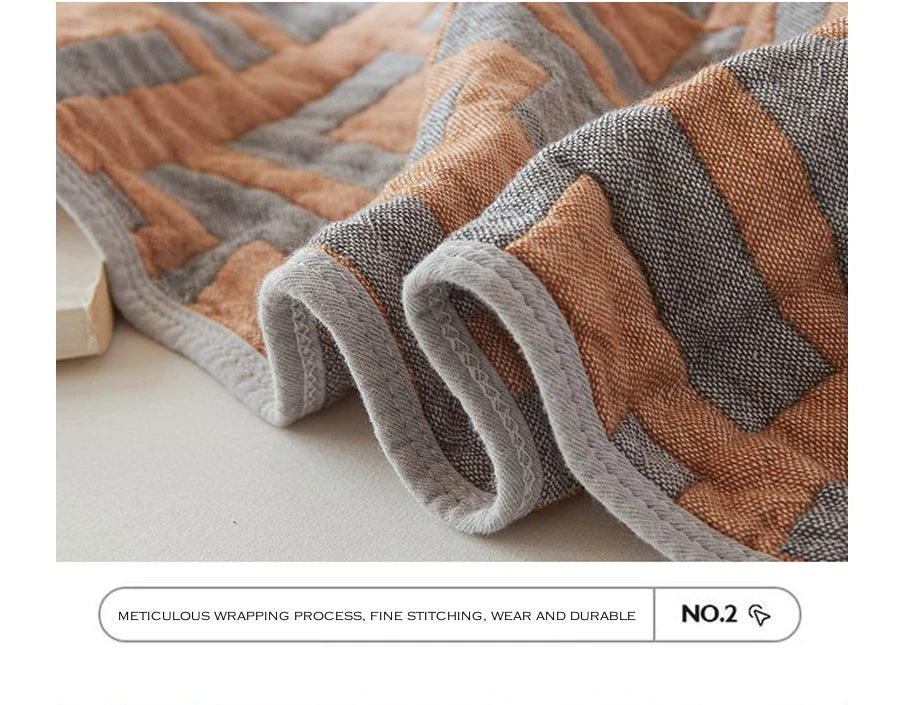 Cotton Bedspreads with Grey & Orange Geometric Maze Pattern