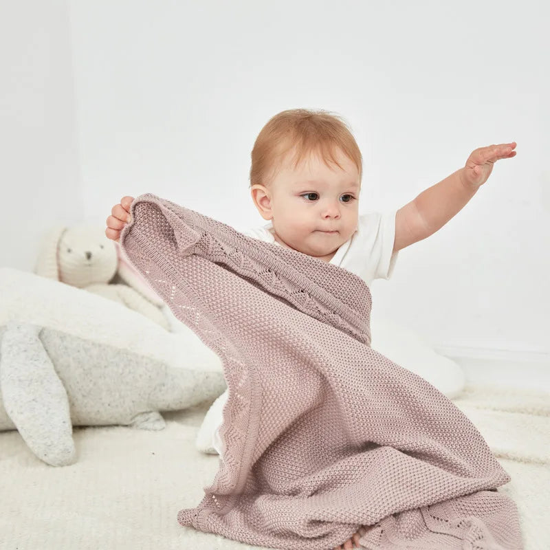 Pink Personalized Cotton Wool Blankets With Baby Name - Ruffle Edge Knit Blanket