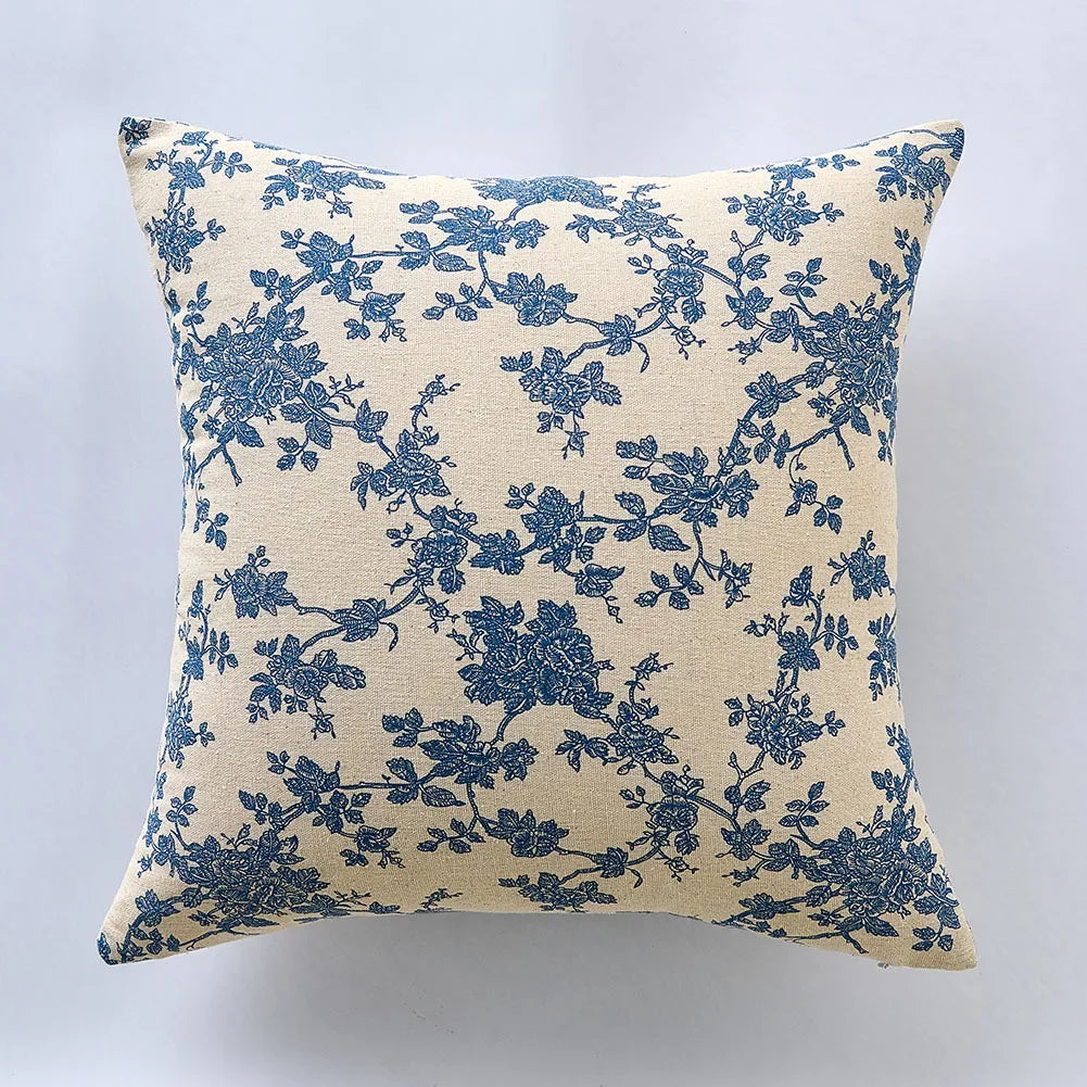 Chinoiserie Print on Off-White and Blue Floral Cushion Cover - Different Sizes