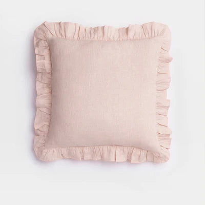 Pink 100% Pure Linen Ruffle Cushion Cover