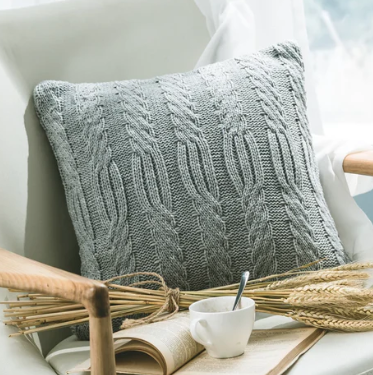 Nordic Cotton Knitted Cushion Covers With Plait Designs in Grey