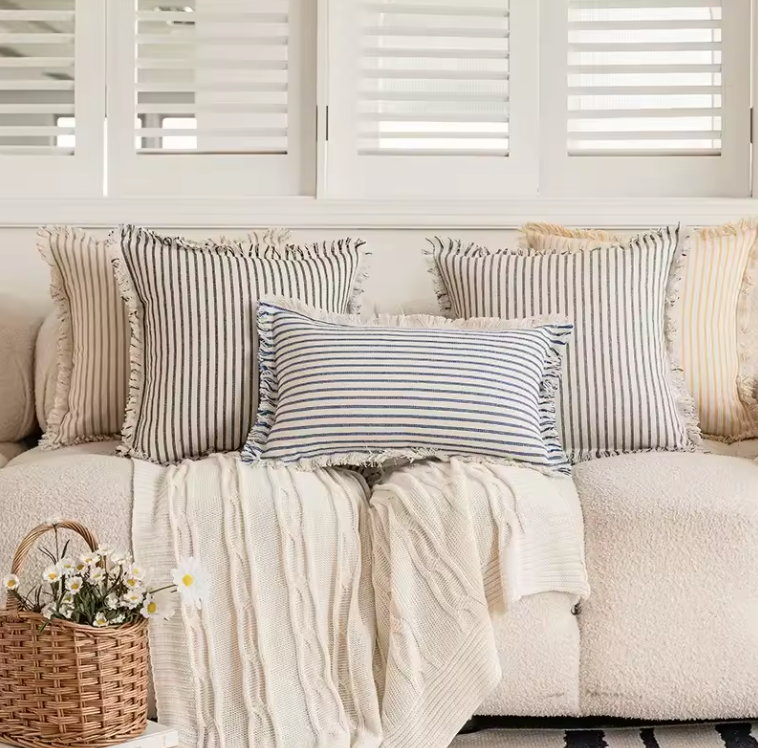 Nordic Vintage Striped Jacquard Tassel Cushion Covers