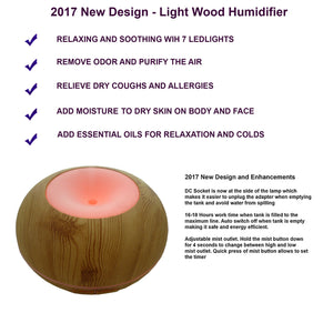 Aroma Diffuser / Humidifier in light wood with LED lights - 300ml - Indimode