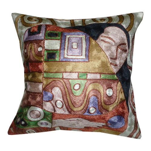 Silk Embroidered Cushion Cover - Klimt inspired 