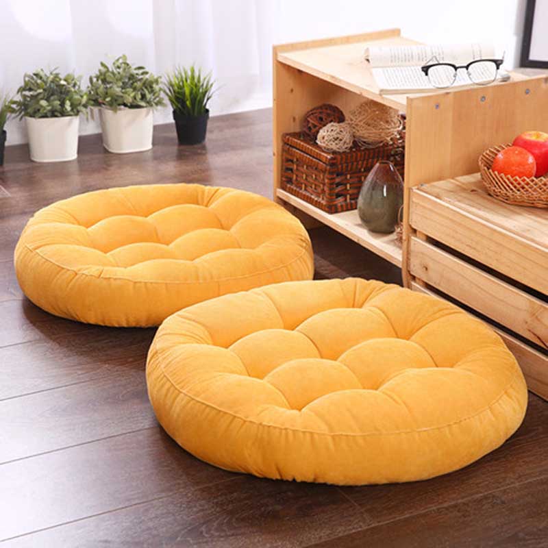 Yellow Cool Round Plain Colour Cotton Blend Floor Poufs