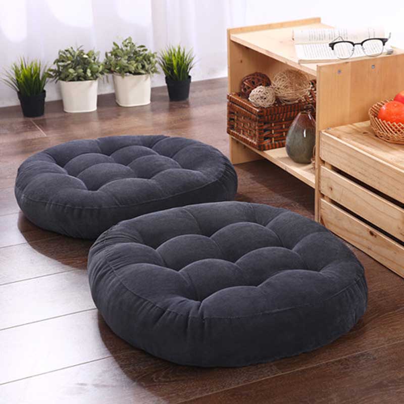 dark grey Cool Round Plain Colour Cotton Blend Floor Poufs