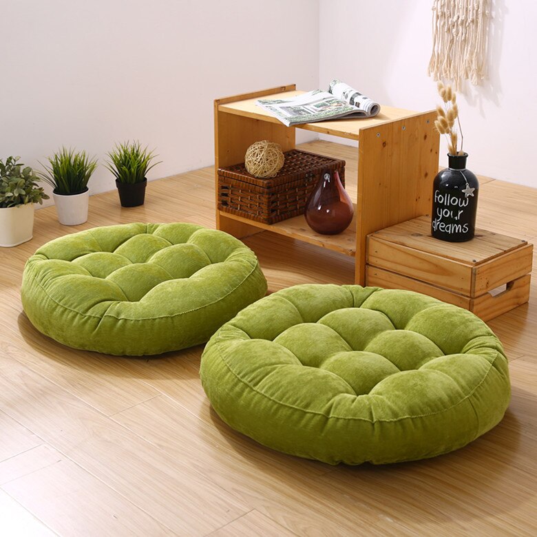 Green Cool Round Plain Colour Cotton Blend Floor Poufs