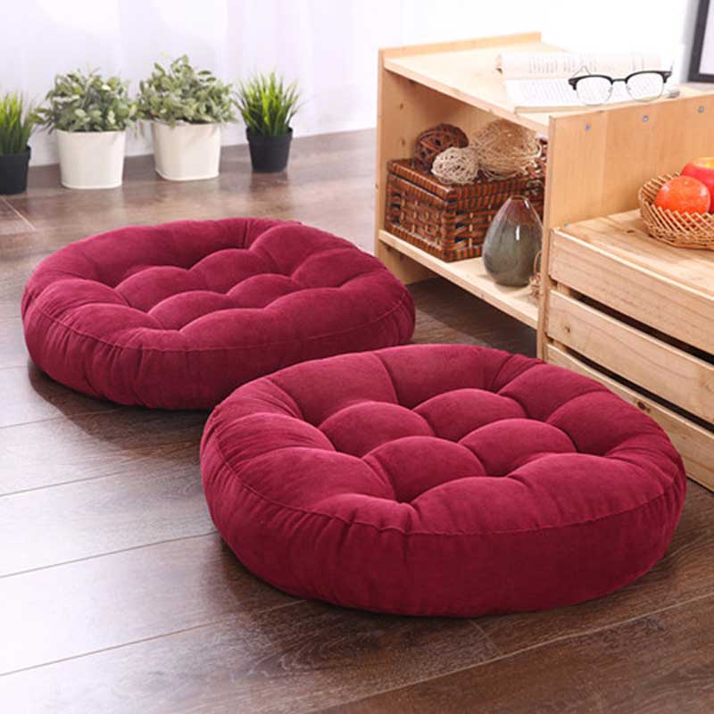 Red Cool Round Plain Colour Cotton Blend Floor Poufs