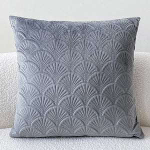 Grey Velvet Style Cushion Covers With Textured Shell Pattern - 18in x 18in