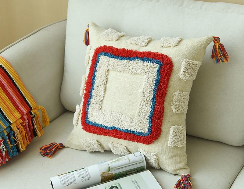 Handmade Moroccan Geometric Cushion Cover With Tassles - Indimode