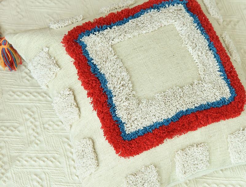 Handmade Moroccan Geometric Cushion Cover With Tassles - Indimode