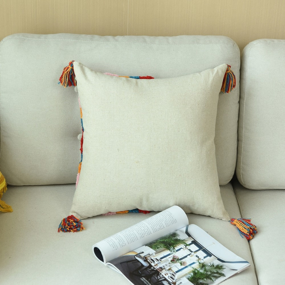 Handmade Moroccan Circle Cushion Cover With Tassles - Indimode