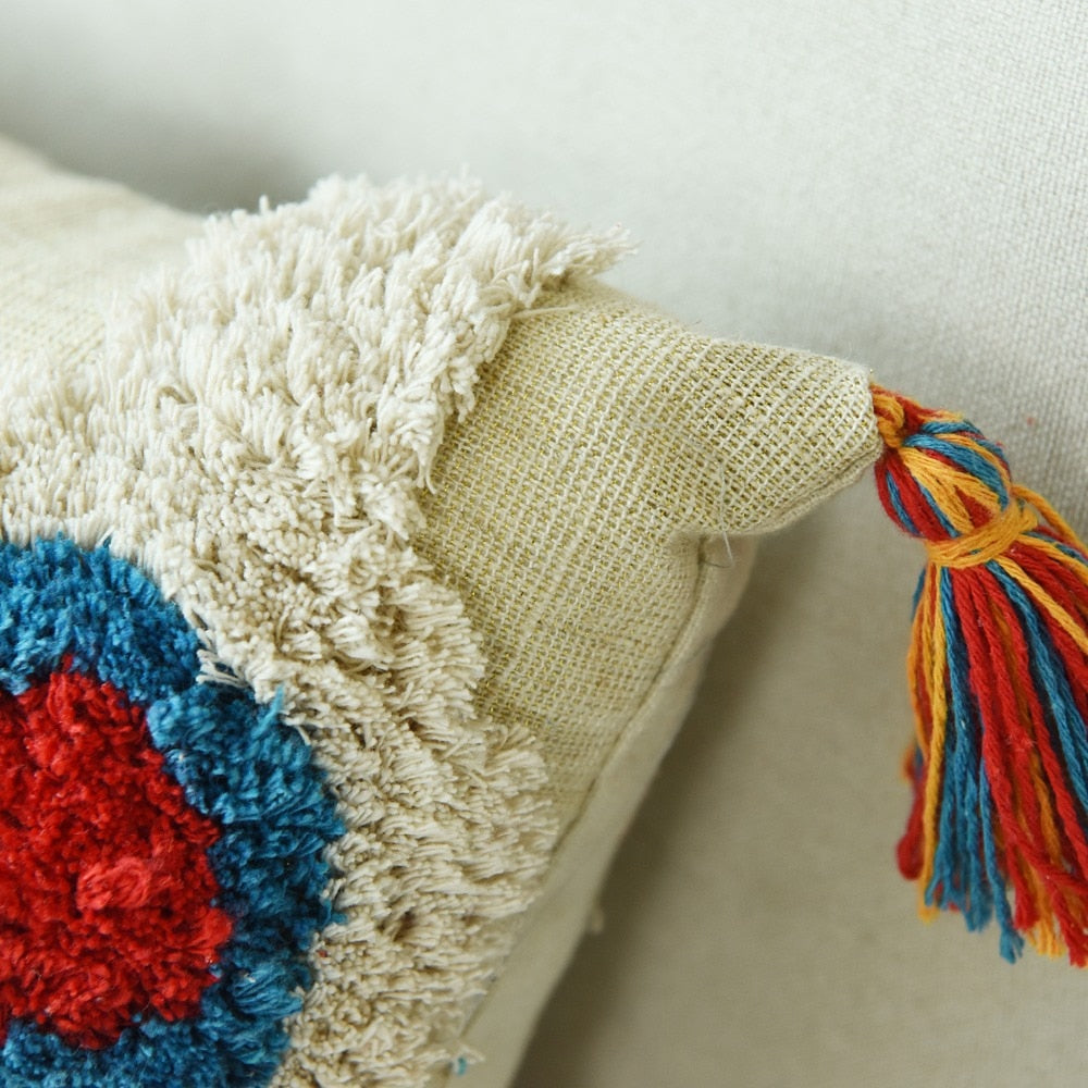 Handmade Moroccan Circle Cushion Cover With Tassles - Indimode