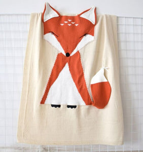 Cute Knitted Baby Soft Cotton Blend Blankets With Fox