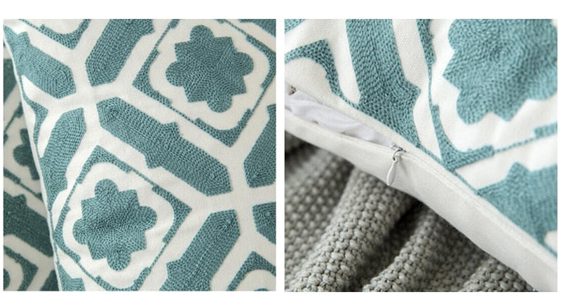 Scandinavian embroidery cushion cover - dark teal - floral