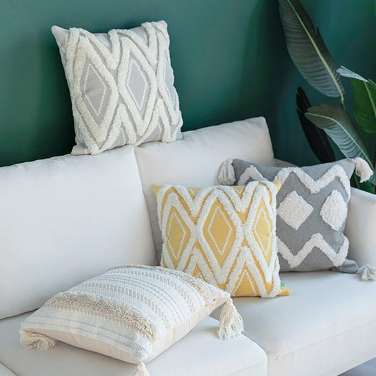 Morroccan Geometric Woven Cushion Cover With Tassels