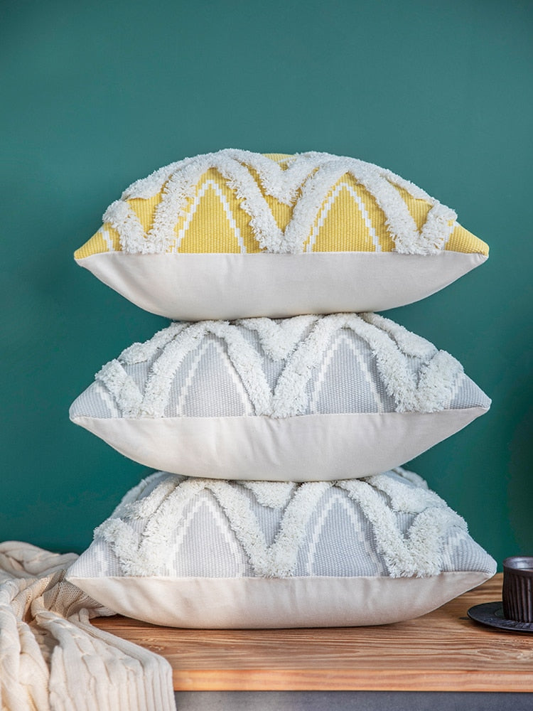 Morroccan Geometric Woven Cushion Cover With Tassels