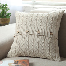 Beige Scandinavian Style 100% Cotton Knitted Cushion Cover With Buttons