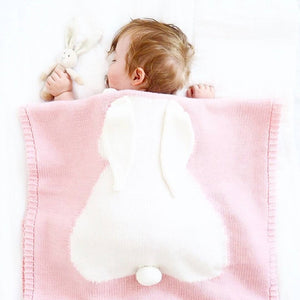 Cute Knitted Baby Soft Cotton Blend Blankets With Rabbit
