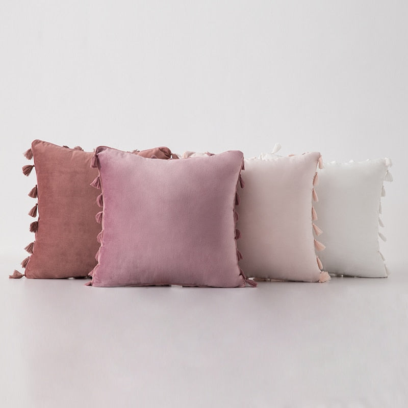 Stylish Velvet Cushion Covers With Tassels - 18in x 18in and 12in x 20in