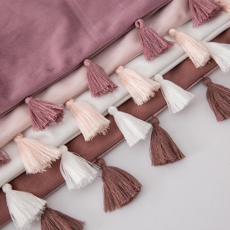 Stylish Velvet Cushion Covers With Tassels - 18in x 18in and 12in x 20in