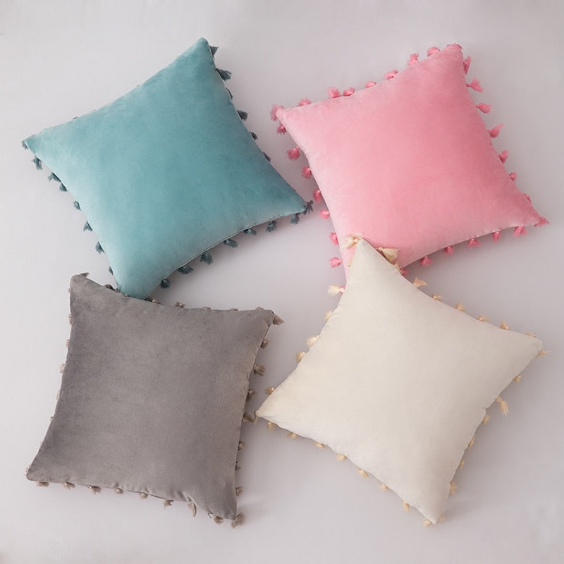 Stylish Velvet Cushion Covers With Tassels - 18in x 18in and 12in x 20in