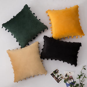 Stylish Velvet Cushion Covers With Tassels - 18in x 18in and 12in x 20in