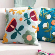 Colourful Embroidery Floral Cushion Covers - Light Blue With Flowers