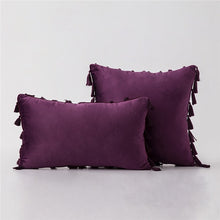 Purple Stylish Velvet Cushion Covers With Tassels - 18in x 18in and 12in x 20in