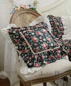 Black Romantic Floral Ruffle Lace Flouncing Cushion Covers
