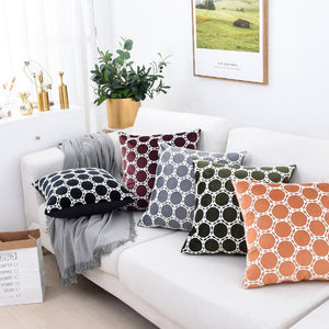 Luxury Velvet Cushion Covers With Embroidered White Circles