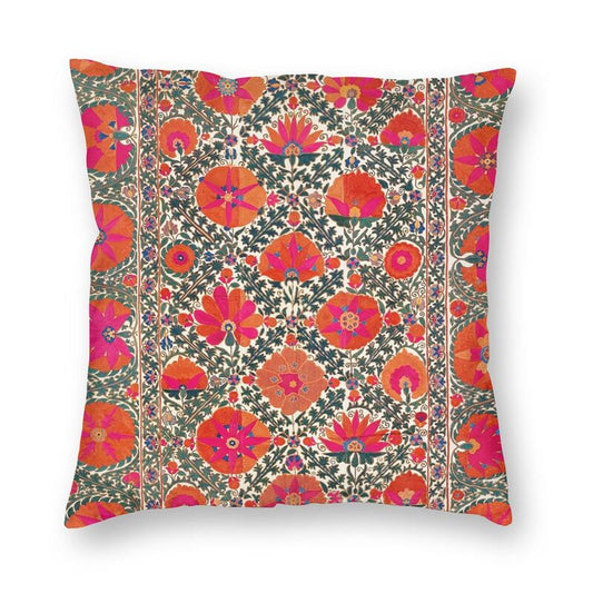 Ethnic Traditional Floral Cushion Covers In Red, Orange & Green
