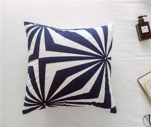 Navy Geometric Abstract Cream Embroidery Cushion Cover