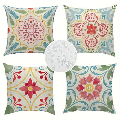 Waterproof Bohemian Floral Mandala Cushion Covers - 4 Piece Set