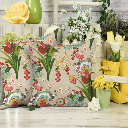 Outdoor Rustic Cushion Cover 2 Piece Set in Beige with Floral Designs